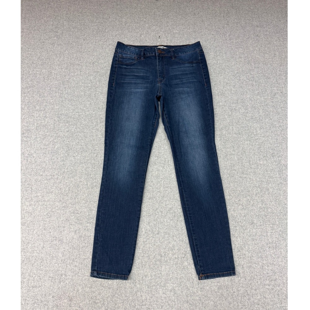 Refuge | Skinny Jeans | 10 | Blue | Dark Wash Mid Rise Stretch Denim Whiskered